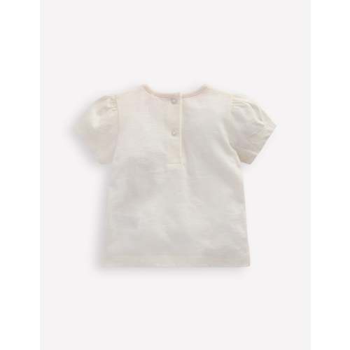 Girls Puff Sleeve Logo T-Shirt-Soft Ivory