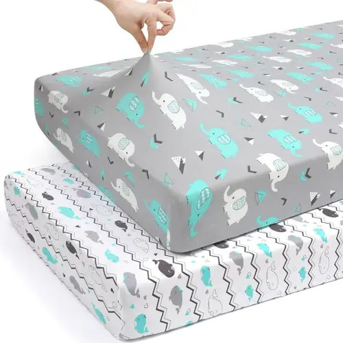 BROLEX Baby Fitted Crib Sheets: Kid Crib Sheets - Set of 2 for Toddler Standard Size Crib Mattress for Boys and Girls - Jersey Knit Crib Bed Sheets Elephant Whale