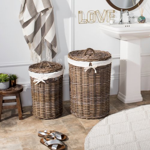 SAFAVIEH Osanna Rattan Round Laundry Baskets (Set of 2) - 16.9 x 16.9 x 25.5 - 17Wx17Dx26H
