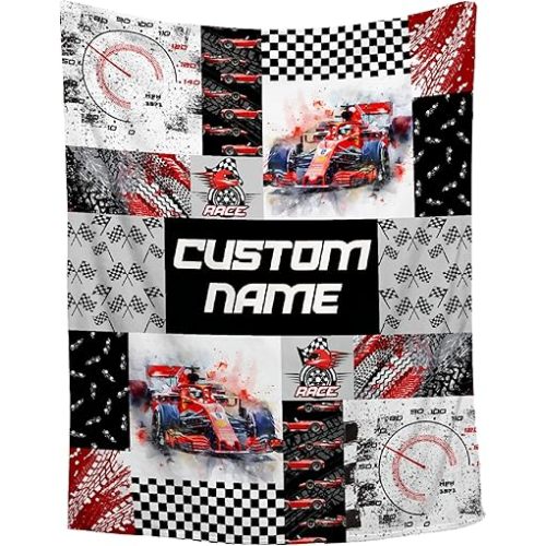 Personalized Racing Car Baby Blanket, Customized Nursery Throw, Soft Infant Swaddle with Name, Newborn Receiving Truck Bedding for Boys & Girls, Christmas/Birthday Gift - 40''x50''
