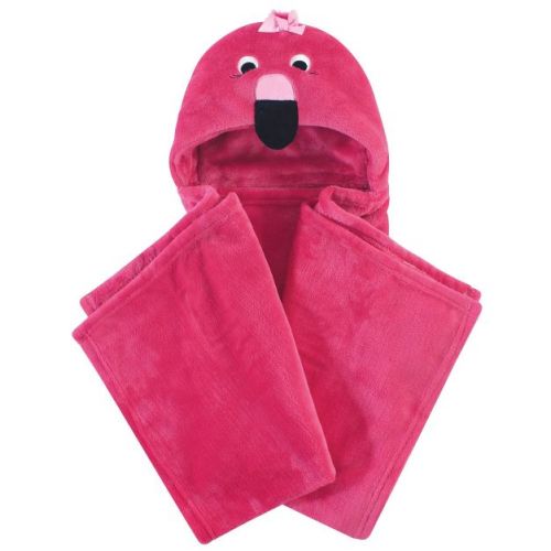 Hudson Baby Infant Girl Hooded Animal Face Plush Blanket, Flamingo, One Size