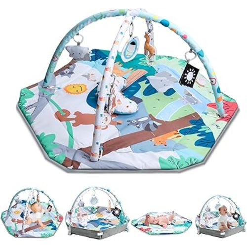 Baby Gym Play Mat & Activity Center, 8 in 1 Baby Play Gym & Ball Pit, Tummy Time Mat Toys 0-3-6-12 Months