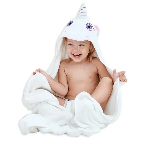 HIPHOP PANDA Hooded Towel - Rayon Made from Bamboo, Bath Towel with Bear Ears for Newborn, Babie, Toddler, Infant - Absorbent Large Baby Towel - Unicorn, 30 x 30 Inch