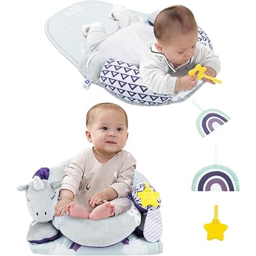 Lovvie & Joy 2-in-1 Tummy Time Mat & Seated Support Pillow,Baby Tummy Time Pillow Support for Newborns and Older Babies,with Detachable Support Pillow and Toys Unicorn with Lullaby Music