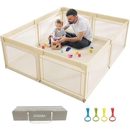 Baby Playpen,Playpen, Playpen for Babies and Toddlers, Play Pen for Kids, Play Pens for Babies and Toddlers for Apartment (59 * 59 Beige playpen Without mat)