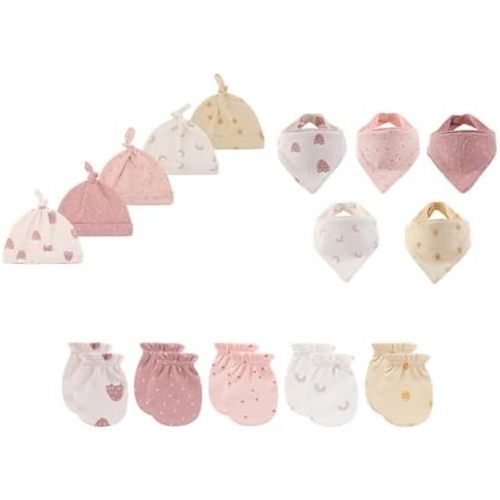 15 Pack Unisex New Born Boy Girls Hats Mittens Sets Cotton Soft Infant Accessory 0-6 Months Baby Essentials