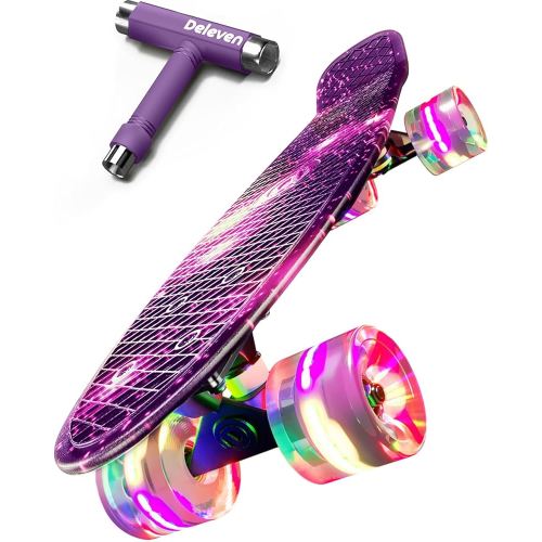 Deleven 22" Skateboard with Skate Tool, ABEC 7 Bearings - Mini Skateboard Cruiser for Kids Beginners Adults Boys & Girls