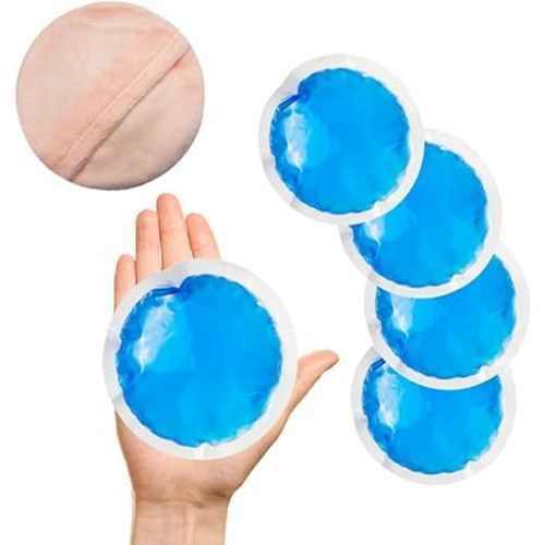 Small Round Cold Pack for Injuries, Reusable Soft Gel Ice Pack with Cloth Backing & Sleeve Hot Cold Compress for Wisdom Teeth, Breastfeeding, Sinus Pain, Reduce Swelling Soreness, First Aid - 5 Packs