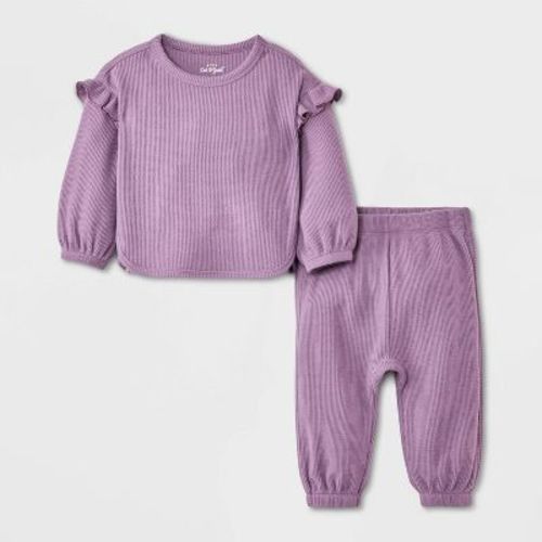 Baby Girls' 2pc Ruffle Cozy Thermal Sweatshirt & Jogger Pants Set - Cat & Jack™ Pink Newborn