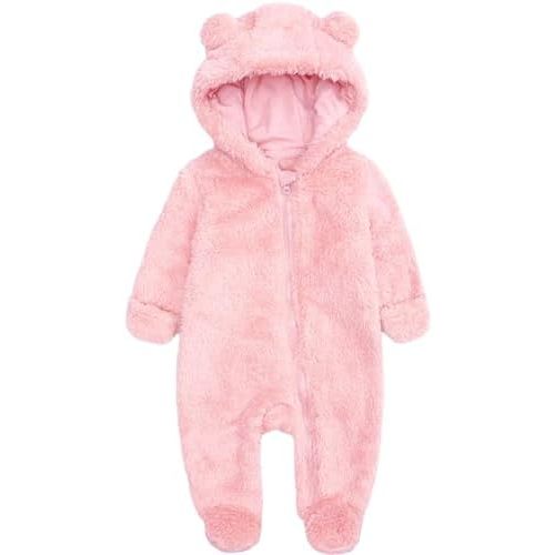Newborn Baby Romper Fleece Onesie Jumpsuit Toddler Warm Hooded Outwear Outfits for Infant
