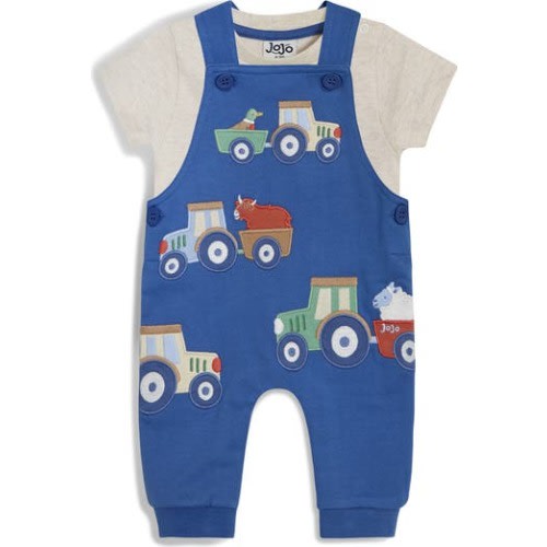 Short Sleeve Shirt & Tractor Appliqué Overalls, 3-6M