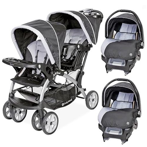 Baby Trend Infant and Toddler Double Stroller & 2 Car Seat Combo, 3 Pc Set, Stormy - Portable and Lightweight Stroller Duo and Car Seat Travel System Tandem