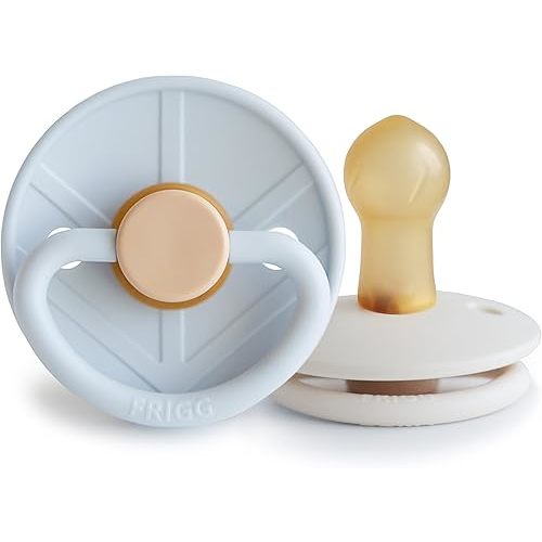 FRIGG Little Viking Natural Rubber Baby Pacifier 2-Pack | Made in Denmark | BPA-Free (Powder Blue/Cream,0-6 Months)