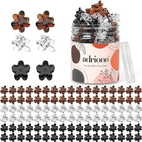 Mini Flower Hair Clips Pack for Women - 100 Creaseless Styling Claw Clips for Bangs and Tiny Hair Styling