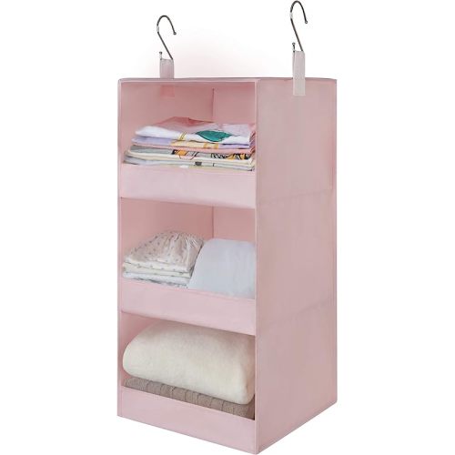 GRANNY SAYS 3-Shelf Hanging Closet Organizer, Collapsible Closet Hanging Shelves, Nursery Hanging Organizer, Pink, 29 ½" H X 12" W X 12" D, 1-Pack