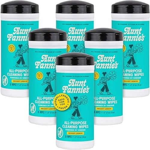 Aunt Fannie's Natural Cleaning Vinegar Wipes, Multipurpose Surface Cleaner, Bright Lemon Scent, 35 Count (Pack of 6), Packaging May Vary