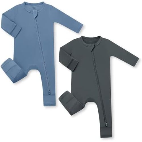 HAPIU Unisex Rayon Made from Bamboo Baby Rompers with Cuffs, 2 Way Zipper YKK, Footless Pajamas Jumpsuit