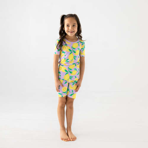 Lavender Sunny Citrus Two-Piece Short Sleeve & Shorts Pajama Set