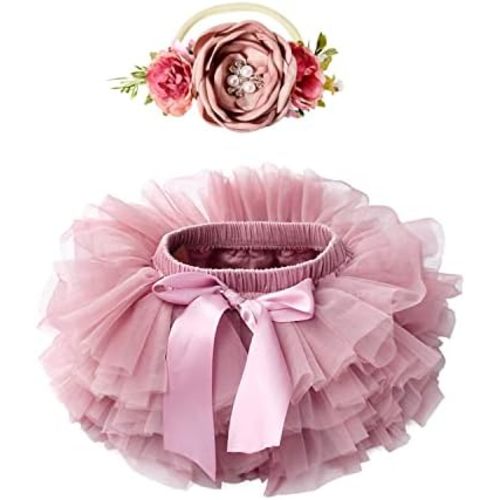 Tutu.kk Toddler Tutu Skirt for Baby Girl with Diaper Cover, Soft Baby Tutu Dress 0-36 Months with Flower Headband