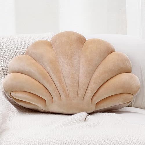 Sioloc Shell Pillows,Seashell Shaped Accent Throw Pillows,Decorative Pillow Cushion Floor Pillow for Couch Bed(Beige,13 X 10 in)