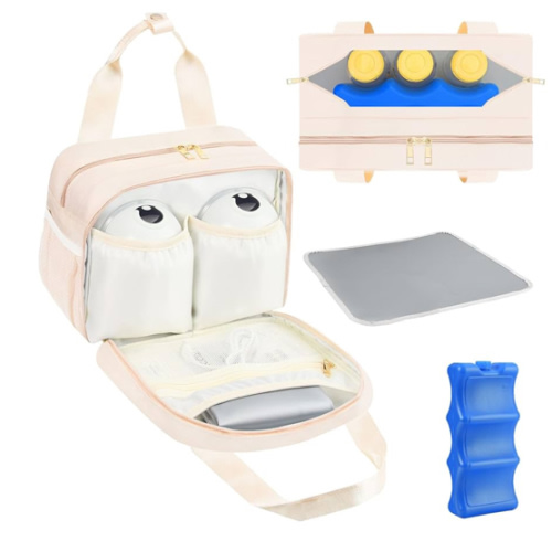 PIIOSER Breastmilk Cooler Bag with Ice Pack, Compatible with Wearable Breast Pumps & Accessories - Portable Pumps Carrying Case for Nursing & Working Moms, Cream
