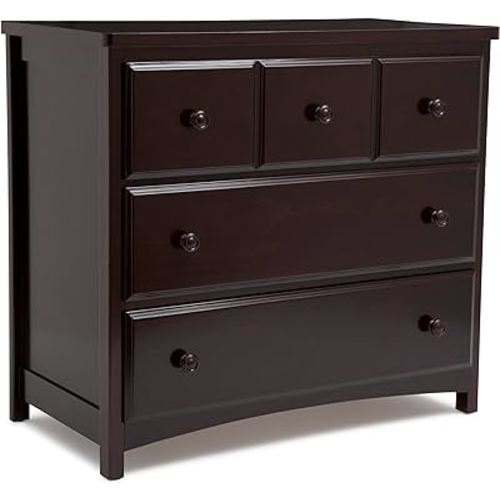 Delta Children 3 Drawer Dresser with Interlocking Drawers, Dark Chocolate