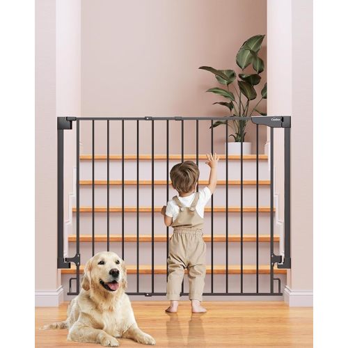 Cumbor 34" Extra Tall No Bottom Bar Baby Gate for Stairs, Wall Mounted Dog Gate Indoor for Larger Pets, Expandable 29.2-43" Safety Gate for Doorways, Wide Walk Thru Door for Easy Access (Black)