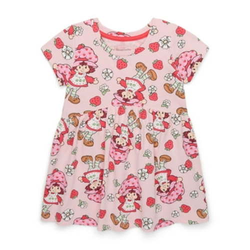 Strawberry Shortcake Toddler Girl Allover Print Dress with Short Sleeves, Sizes 12M-5T
