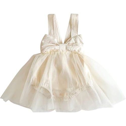 Newborn Infant Baby Girls Cotton Spring Summer Bow Tie Solid Sleeveless Tulle Romper Bodysuit Dress Toddlers Girls