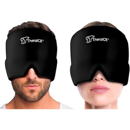 TheraICE Migraine Relief Cap, Soothing Headache Ice Pack Mask Products, Cooling Gel Hat, Face Cold Compress Head Wrap for Tension, Stress & Hangover