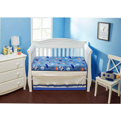 EVERYDAY KIDS 2-Pack Fitted Boys Crib Sheet - Space/White