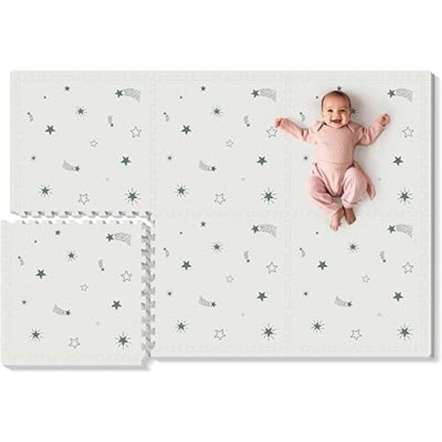Foam Baby Play Mat, PIGLOG 72"x 48" Baby Crawling Mat for Kids for Babies with Interlocking Floor Tiles, Toddler Playmat for Indoor and Outdoor, Easy to Clean Playroom Floor Mats, Starlight
