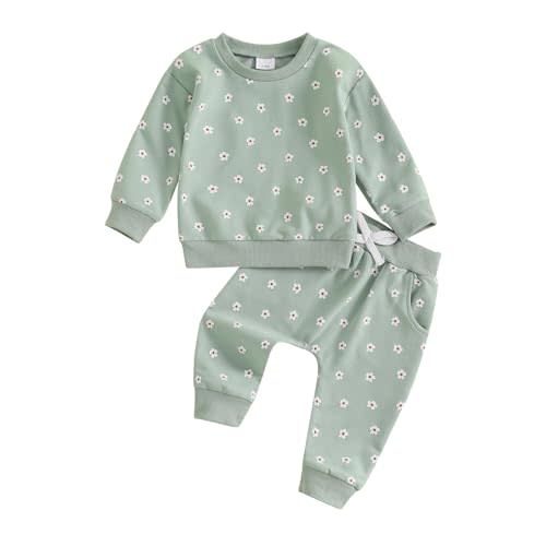 Kuriozud Toddler Baby Girl Fall Winter Clothes Cute Print Long Sleeve Crewneck Sweatshirt and Jogger Pants Set 2 Piece Outfit