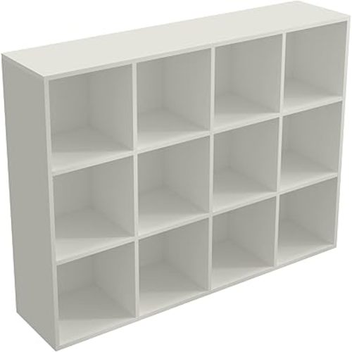 12-Cube Storage Shelf Bookcase - Wooden 3-Tier Floor Standing Open Bookshelf for Home and Office, Display Cabinet, Warm White