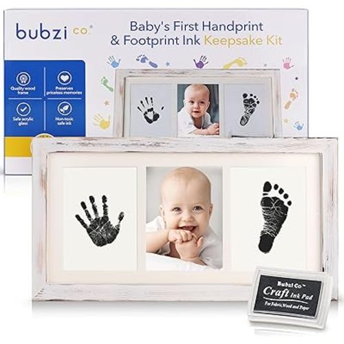 Bubzi Co Baby Handprint Kit & Footprint Photo Frame for Newborn Girls and Boys, Unique Baby Shower Gifts Set for Registry, Memorable Keepsake Decorations for Room Wall or Nursery Decor (White Wash)