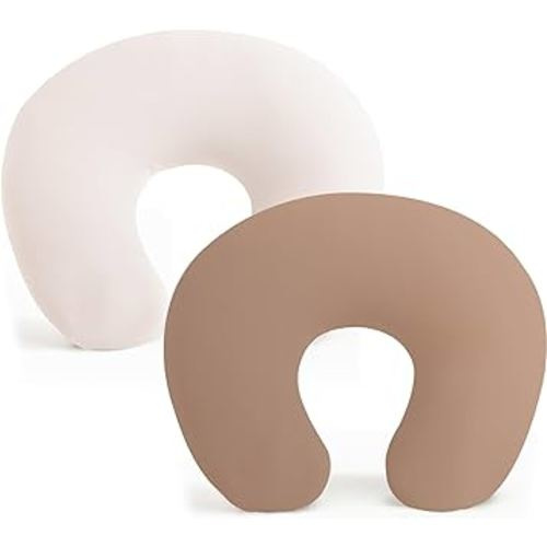 Konssy 2 Pack Nursing Pillow Covers, Stretchy and Soft Nursing Cover for Breastfeeding Pillows, Pillow Slipcover for Baby Girls Boys Newborn (Beige,Brown)