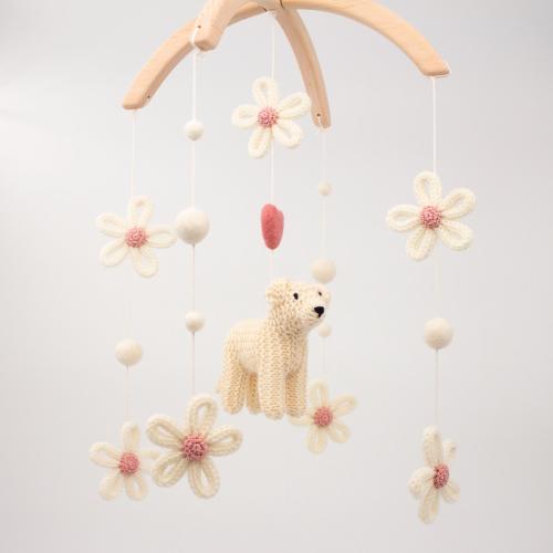 English cream golden retriever & flowers nursery mobile - Floral dog baby mobile - Puppy and daisies kids room decor cream, pink