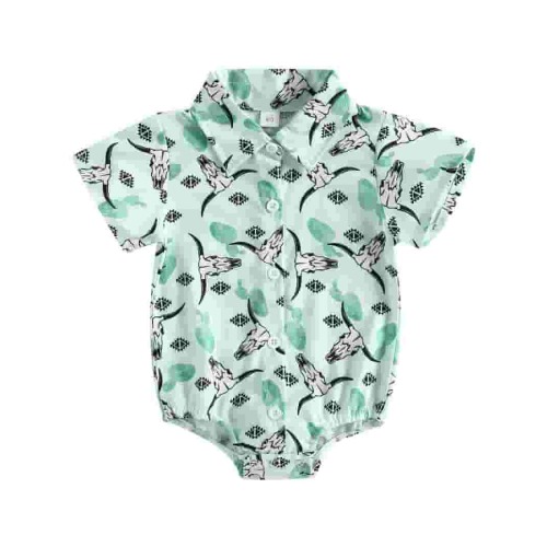 Mevireiy Western Baby Cowboy Shirt Romper Long Sleeve Button Down Onesie Bodysuit Outfits,Blue,12-18 Months