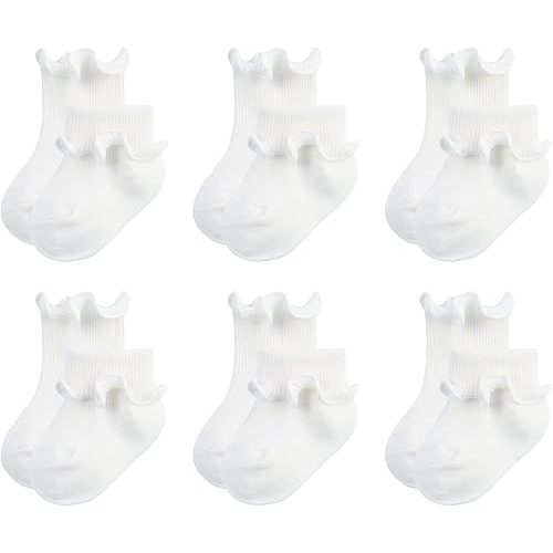 6 Pairs Baby Girls Socks - Newborn Ruffle Lace Princess Frilly Knit Cotton Socks