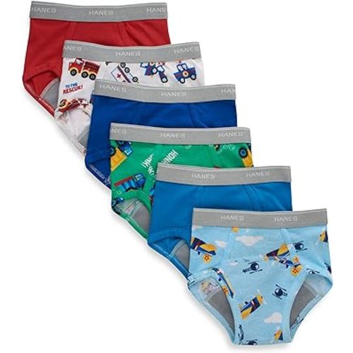 Hanes Boys' Potty Trainer Underwear, Boxer Available, 6-Pack, Briefs-Blue/Print Assorted-6 Pack, 2-3T