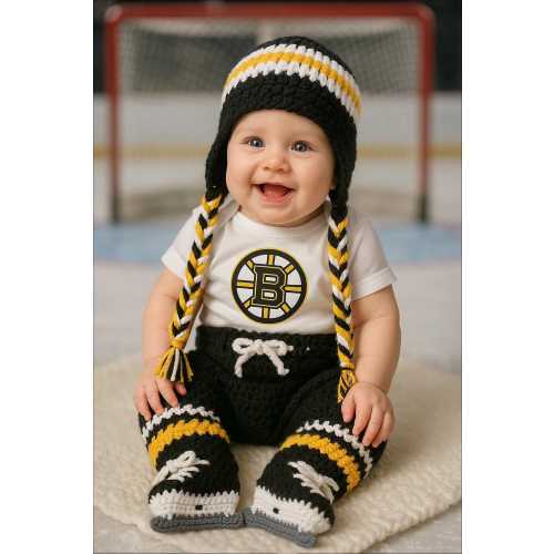 Baby Hockey Boston Bruins NHL Outfit Available in Sizes Newborn and 0-3 Months Photo Prop Costume Handmade Crochet READY to SHIP!