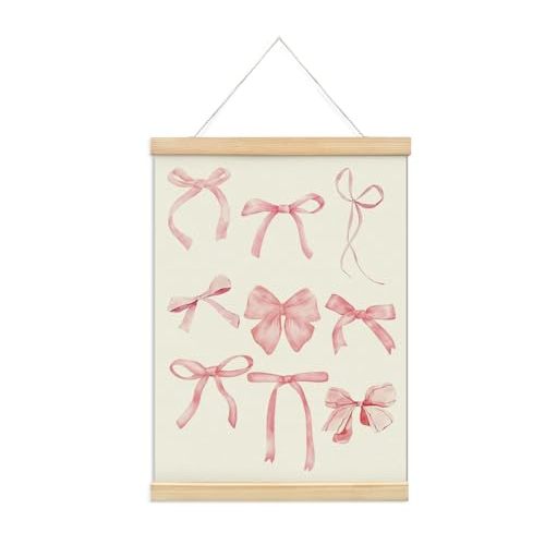 foedor Coquette Pink Bow Preppy Girly Wall Art Poster Hanger Frame,Coquette Preppy Room Decor,Girly Bedroom Decor,Trendy Pink Bow Wall Decor Posters for Girls Room Dorm,12x16 Inch