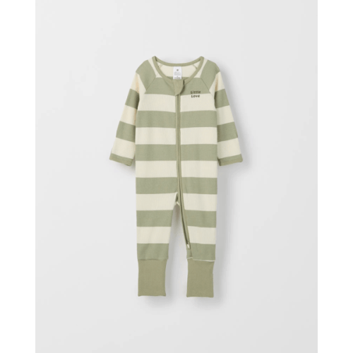 Baby Organic Cotton Rib Zip Footless Coverall - Sage Stripe
