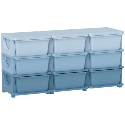 Qaba 3 Tier Kids Storage Unit, 9 Drawer Chest Toy Organizer Plastic Bins for Kids Bedroom Nursery Kindergarten Living Room for Boys Girls Toddlers, Blue