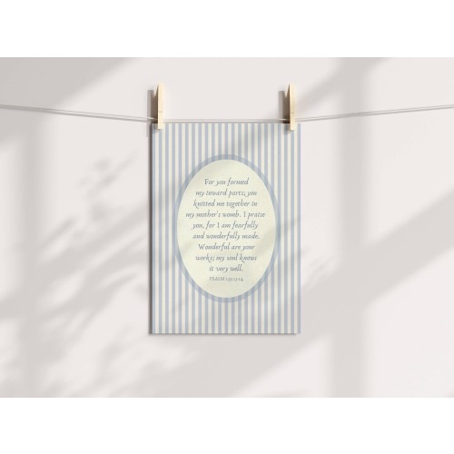 Psalm 139 Vintage Nursery Print, Baby Boy Scripture Wall Art, Antique Style Bible Verse Poster, Children&#39;s Bedroom Decor, Digital Download