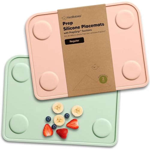 KeaBabies 2pk Silicone Placemats for Toddlers, Kids - 12x9 Non Slip Suction Baby Silicone Placemat for Restaurants, Dining Table,Travel, Easy to Clean,Food Grade/BPA-Free,Small Baby Table Mat(Mellow)