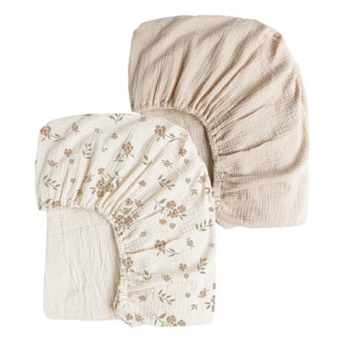 Crib Sheets, 2 PCS Soft and Breathable Cotton Baby Sheets for Standard Crib Mattress, 52"x 28" (Blossom, Cream)