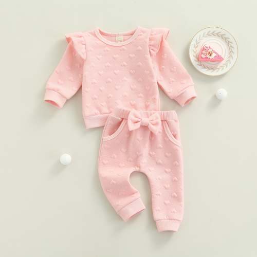 2 Piece Adorable Flutter Sleeve Newborn Infant Baby Girl Autumn Long Sleeve And Pant Set