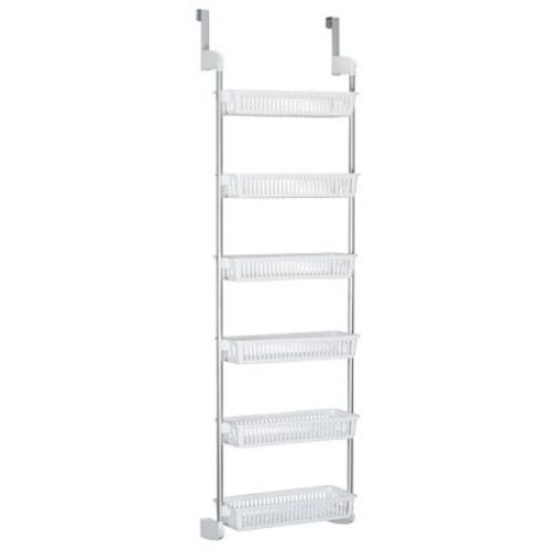 Over The Door Storage Rack, 6 Basket Door Organizer, Great For Use In Pantry As Spice Rack, White