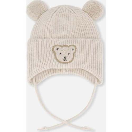 Lined Baby Winter Knit Hat with Ear Flaps, Off-White